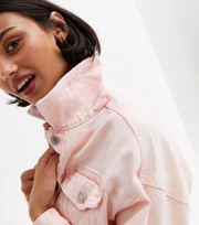New Look Pale Pink Denim Raw Hem Crop Jacket